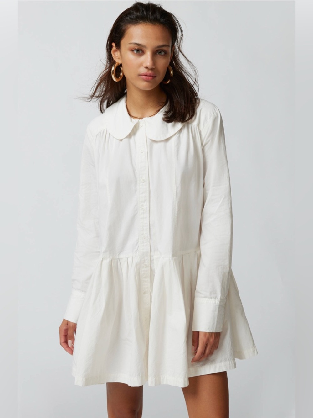 Urban Outfitters Women’s 100% Cotton White Button Medium Shirt Dress Babydoll